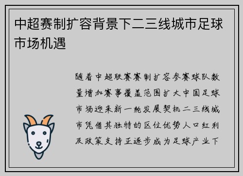 中超赛制扩容背景下二三线城市足球市场机遇
